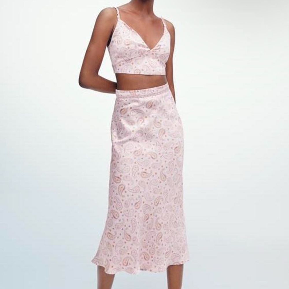 Pink Paisley Crop Top and Skirt Set